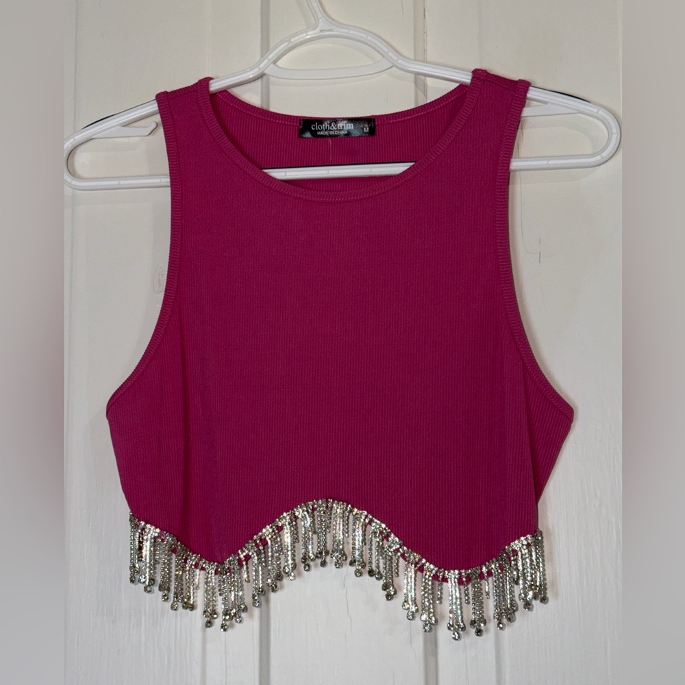 NWT Cloth & Trim Crop Top with Silver Beading cute stretch